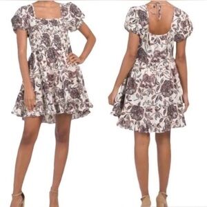 HOUSE OF HARLOW 1960 Ozzie Floral Puff Sleeve Cotton Boho Mini Dress Medium